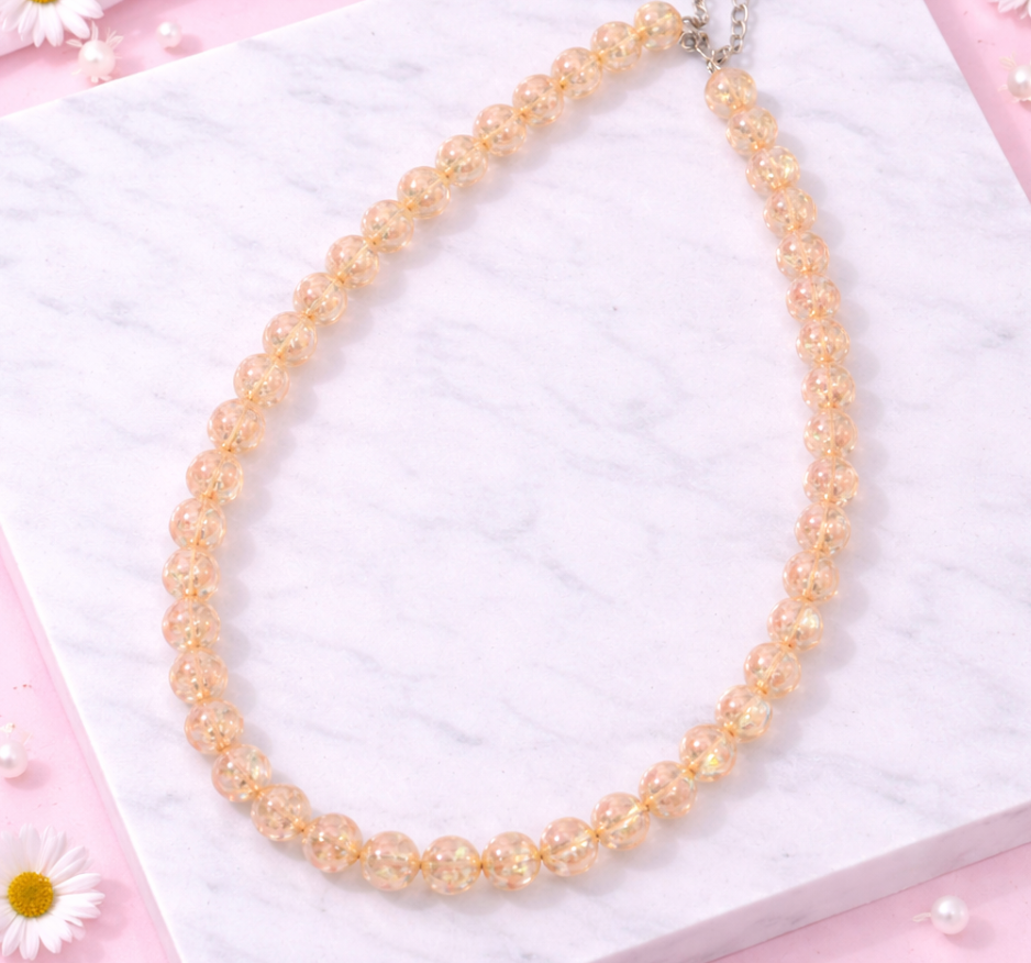 Iridescent Beaded Necklace – 10mm AB Beads with Adjustable Length