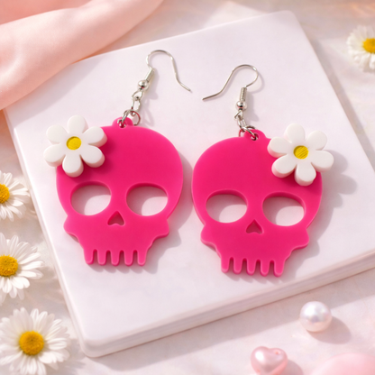 Skull Flower Drop Earrings – Statement Acrylic Jewellery
