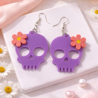 Skull Flower Drop Earrings – Statement Acrylic Jewellery