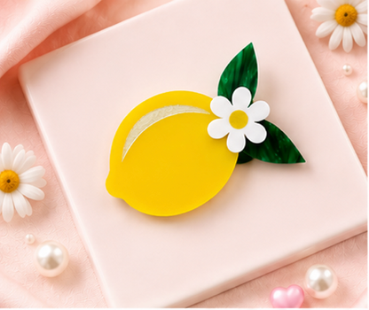 Lemon Blossom Brooch | Citrus Fruit Brooch | Handmade Acrylic Pin