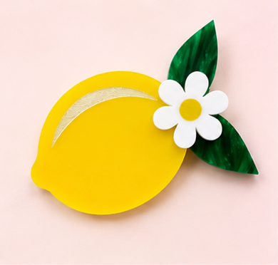 Lemon Blossom Brooch | Citrus Fruit Brooch | Handmade Acrylic Pin
