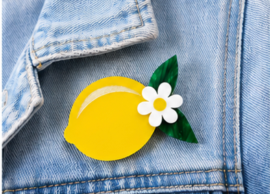 Lemon Blossom Brooch | Citrus Fruit Brooch | Handmade Acrylic Pin