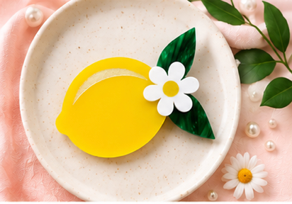 Lemon Blossom Brooch | Citrus Fruit Brooch | Handmade Acrylic Pin