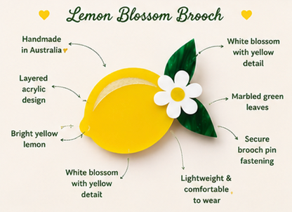 Lemon Blossom Brooch | Citrus Fruit Brooch | Handmade Acrylic Pin