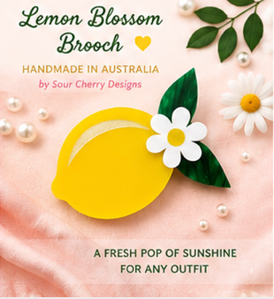 Lemon Blossom Brooch | Citrus Fruit Brooch | Handmade Acrylic Pin