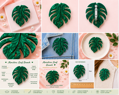 Monstera Leaf Brooch | Tropical Plant Brooch | Handmade Acrylic Pin