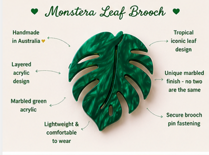 Monstera Leaf Brooch | Tropical Plant Brooch | Handmade Acrylic Pin