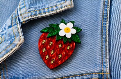 Strawberry Blossom Brooch | Fruit Brooch | Handmade Acrylic Pin