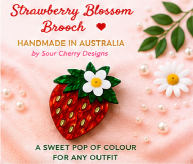 Strawberry Blossom Brooch | Fruit Brooch | Handmade Acrylic Pin
