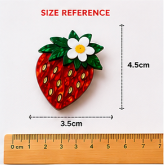 Strawberry Blossom Brooch | Fruit Brooch | Handmade Acrylic Pin