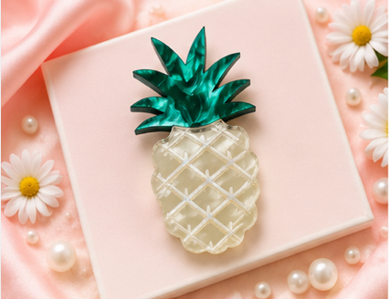 Golden Pineapple Brooch | Tropical Fruit Brooch | Handmade Acrylic Pin