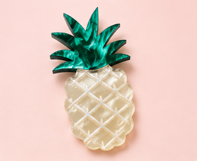 Golden Pineapple Brooch | Tropical Fruit Brooch | Handmade Acrylic Pin