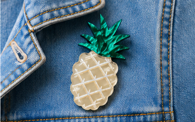 Golden Pineapple Brooch | Tropical Fruit Brooch | Handmade Acrylic Pin