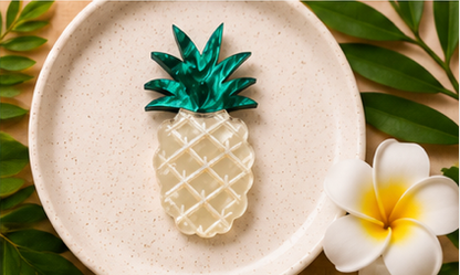 Golden Pineapple Brooch | Tropical Fruit Brooch | Handmade Acrylic Pin