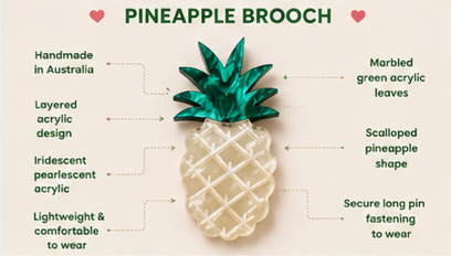 Golden Pineapple Brooch | Tropical Fruit Brooch | Handmade Acrylic Pin