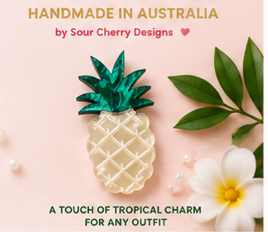 Golden Pineapple Brooch | Tropical Fruit Brooch | Handmade Acrylic Pin