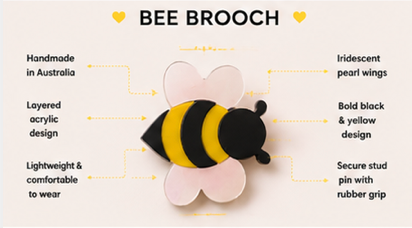 Bee Brooch | Bumble Bee Brooch | Handmade Acrylic Pin