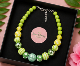 Lime Green Statement Bead Necklace | Retro Bubblegum Bead Necklace | Handmade Acrylic Necklace