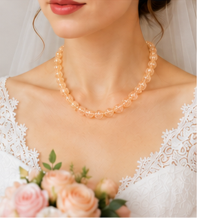 Aurora Borealis Peach Bead Statement Necklace | AB Bead Necklace | Vintage Inspired Handmade Jewellery