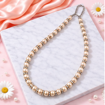 Faux Classic Pearl Statement Necklace | Vintage Inspired Pearl Bead Necklace | Retro Glam Handmade Necklaceearl & Rhinestone Beaded Necklace – Handmade Adjustable Necklace