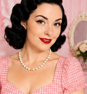 Faux Classic Pearl Statement Necklace | Vintage Inspired Pearl Bead Necklace | Retro Glam Handmade Necklaceearl & Rhinestone Beaded Necklace – Handmade Adjustable Necklace