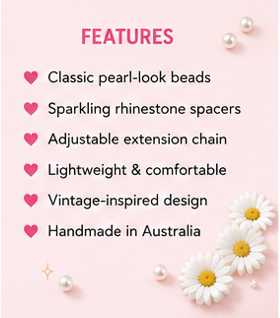 Faux Classic Pearl Statement Necklace | Vintage Inspired Pearl Bead Necklace | Retro Glam Handmade Necklaceearl & Rhinestone Beaded Necklace – Handmade Adjustable Necklace