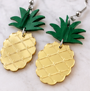 Pineapple Dangle Earrings | Retro Pineapple Earrings | Tropical Statement Earrings | Handmade Acrylic Earrings