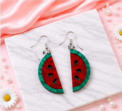Watermelon Slice Dangle Earrings | Retro Fruit Earrings | Summer Acrylic Statement Earrings | Handmade Australian Jewellery
