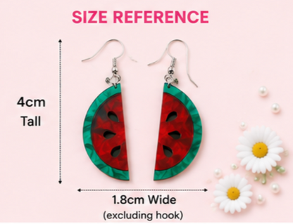 Watermelon Slice Dangle Earrings | Retro Fruit Earrings | Summer Acrylic Statement Earrings | Handmade Australian Jewellery