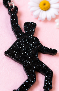 Dancing Man Dangle Earrings | Retro Rock 'n' Roll Earrings | Black Glitter Acrylic Statement Earrings | Handmade Australian Jewellery