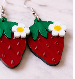Strawberry Dangle Earrings | Retro Strawberry Earrings | Handmade Acrylic Fruit Earrings | Australian Statement Jewellery