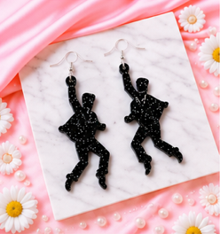 Dancing Man Statement Earrings | Retro Acrylic Dangle Earrings | Handmade Black Glitter Earrings