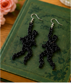 Dancing Man Statement Earrings | Retro Acrylic Dangle Earrings | Handmade Black Glitter Earrings