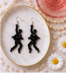 Dancing Man Statement Earrings | Retro Acrylic Dangle Earrings | Handmade Black Glitter Earrings