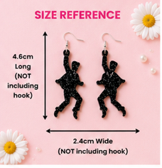 Dancing Man Statement Earrings | Retro Acrylic Dangle Earrings | Handmade Black Glitter Earrings