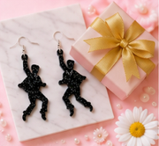 Dancing Man Statement Earrings | Retro Acrylic Dangle Earrings | Handmade Black Glitter Earrings