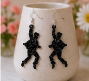 Dancing Man Statement Earrings | Retro Acrylic Dangle Earrings | Handmade Black Glitter Earrings