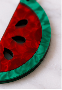 Watermelon Slice Dangle Earrings | Retro Fruit Earrings | Summer Acrylic Statement Earrings | Handmade Australian Jewellery